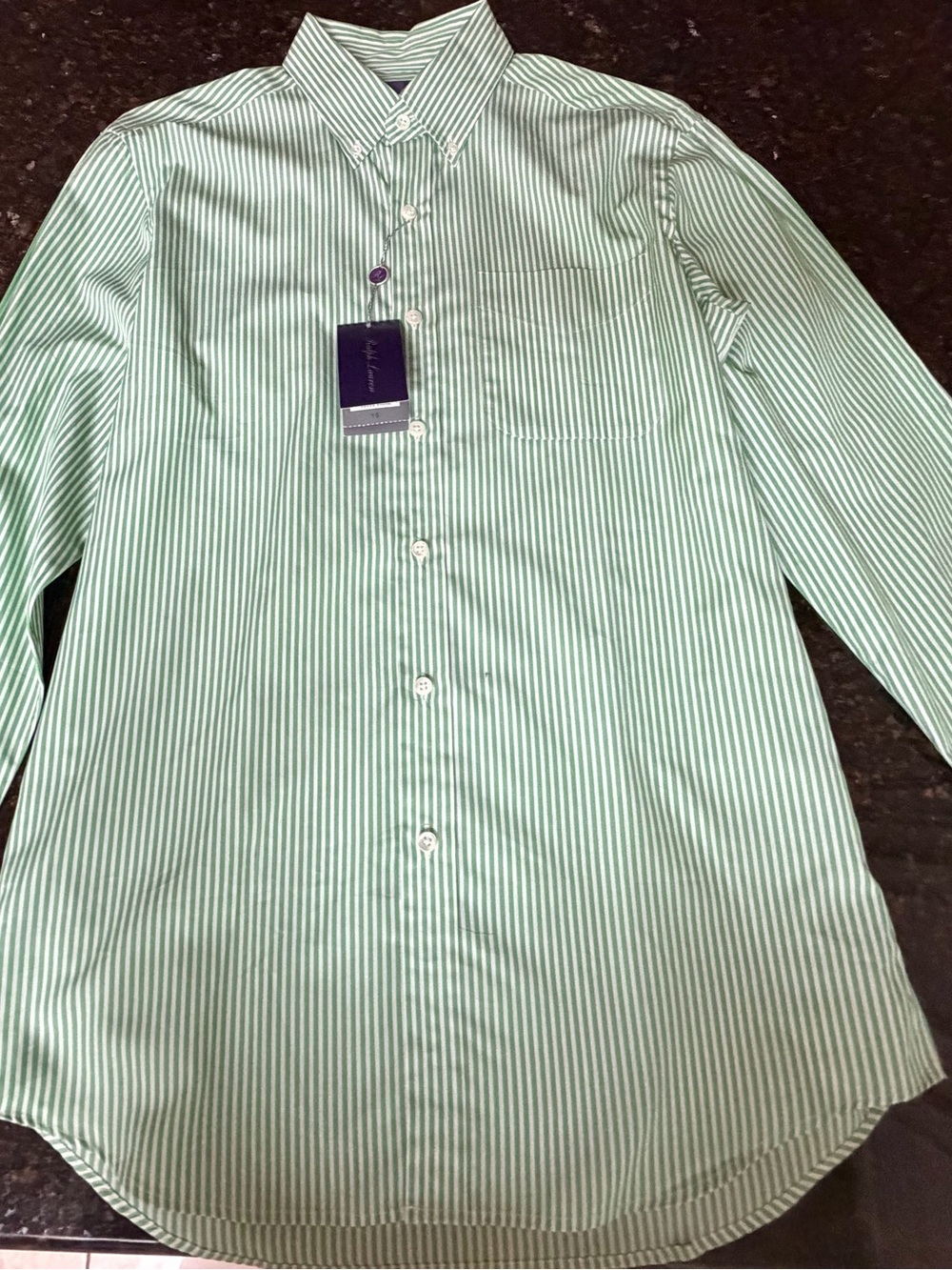 Ralph Lauren Purple Label Green and White Stripe Button-Down Shirt
